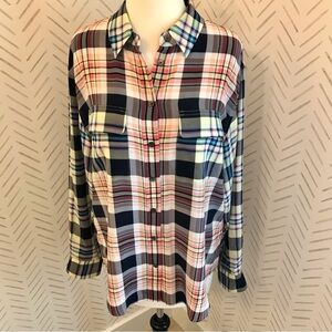 Equipment Plaid 100% Silk Blouse Size Medium